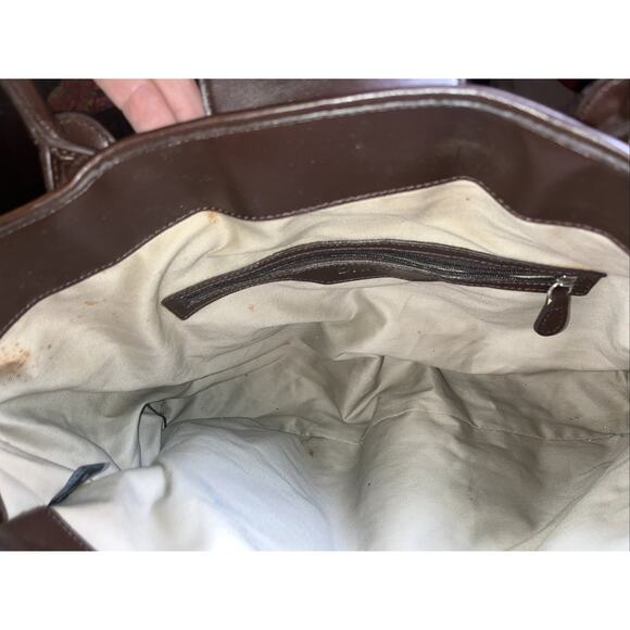 Vintage DKNY Signature Logo Handbag Purse Tan Brown Leather Silver Buckles Trim - Picture 8 of 12